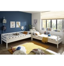 Litera Juvenil Convertible en Dos Camas Individuales, Madera Maciza de Pino, Escalera Reversible, Color Blanco, 97x207x140 cm