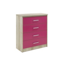 Cómoda de 4 Cajones, Color Rosa y Cambria, 80x40x95 cm, Organizador Versátil para Dormitorio