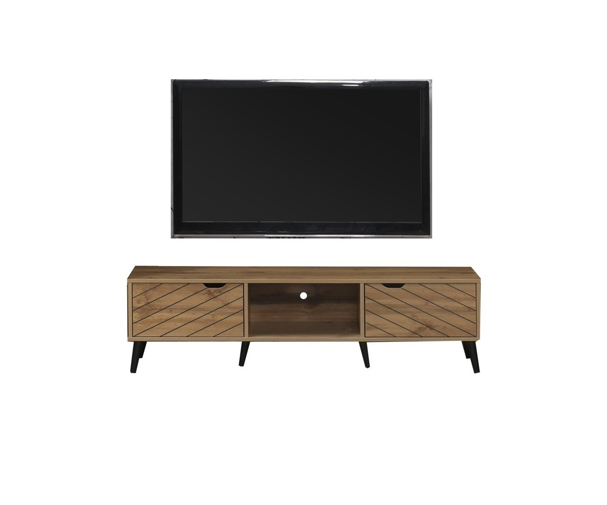 Mueble TV Roble Oscuro con 2 Puertas y Estante - Melamina 150x40x41.6 cm - Moderno y Funcional.