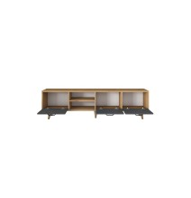 Mueble TV Antracita Nogal Melamina Natural - Patas Madera - 180x29.7x48.6 cm - 3 Cajones y Estantes.